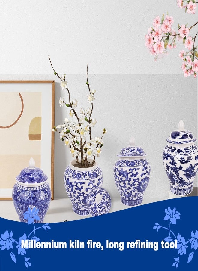 BUWUSMU Set of 4 Small Blue and White Porcelain Vases, Chinoiserie Vase Decor Porcelain Ginger Jars for Home Decor, Bedroom, Living Room, Console Tabletop Decor, Table Accent Shelf(Classical) - Image 4